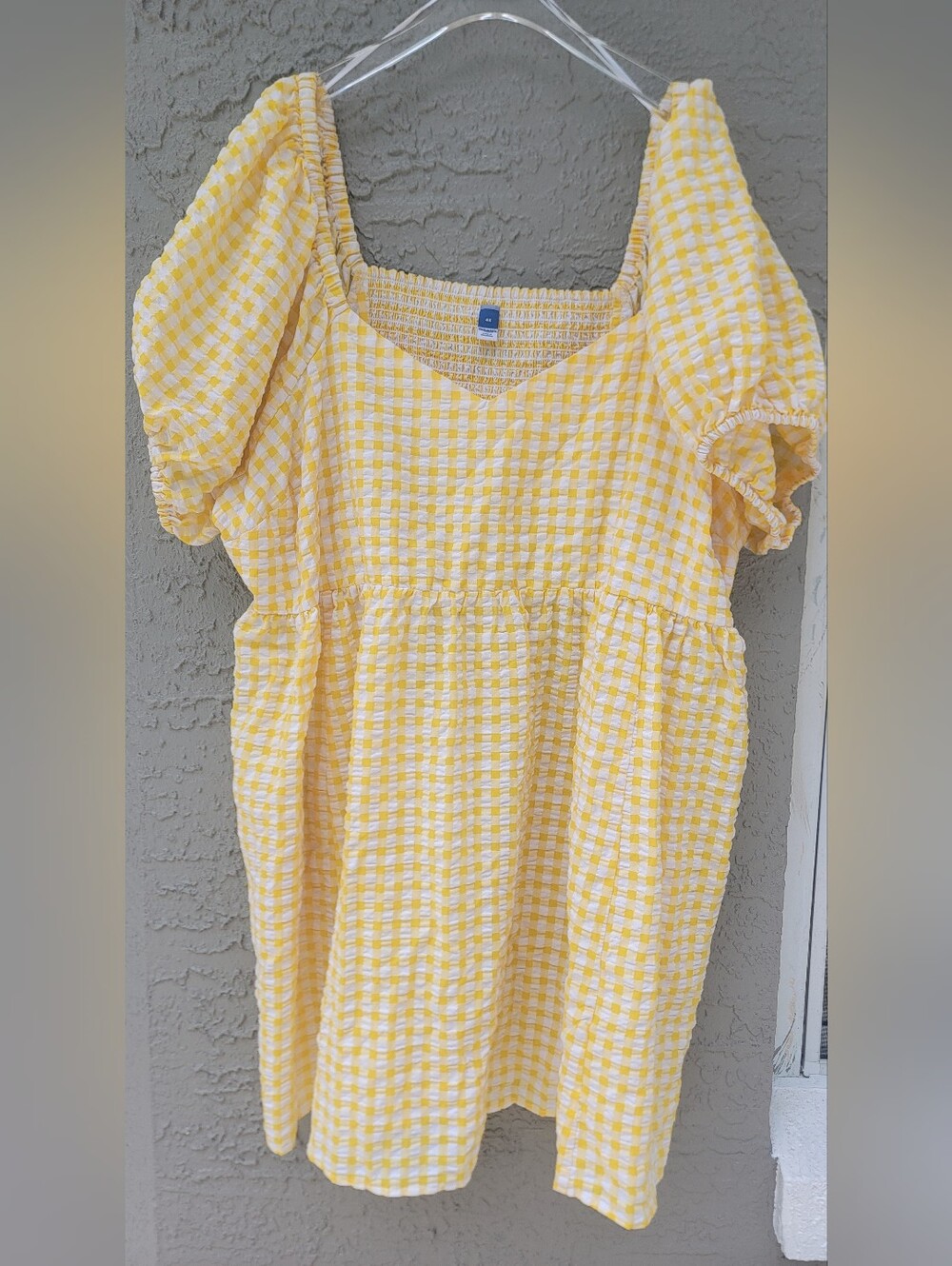 Old Navy Yellow Gingham Puff-Sleeve pickets Mini Dress summer seesucker - Picture 3 of 12